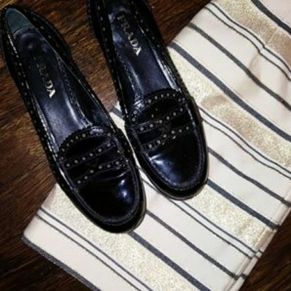 Authentic Prada Black Patent Leather Penny Loafers